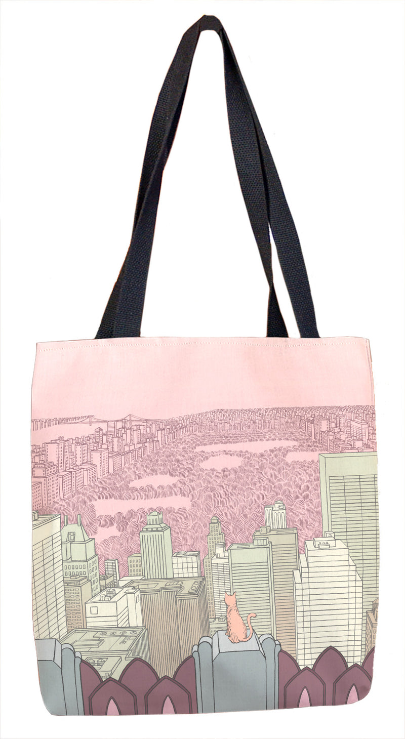 Manhattan Cat atop the The Rock Tote Bag