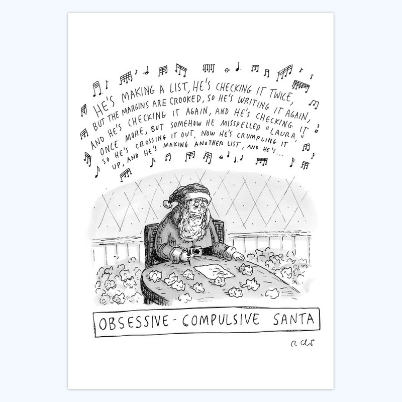 Roz Chast: "Obsessive Compulsive Santa" - 5x7 Holiday Cards