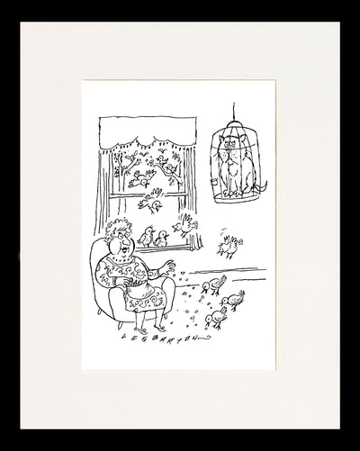 Birdcaged Cat Cartoon Print