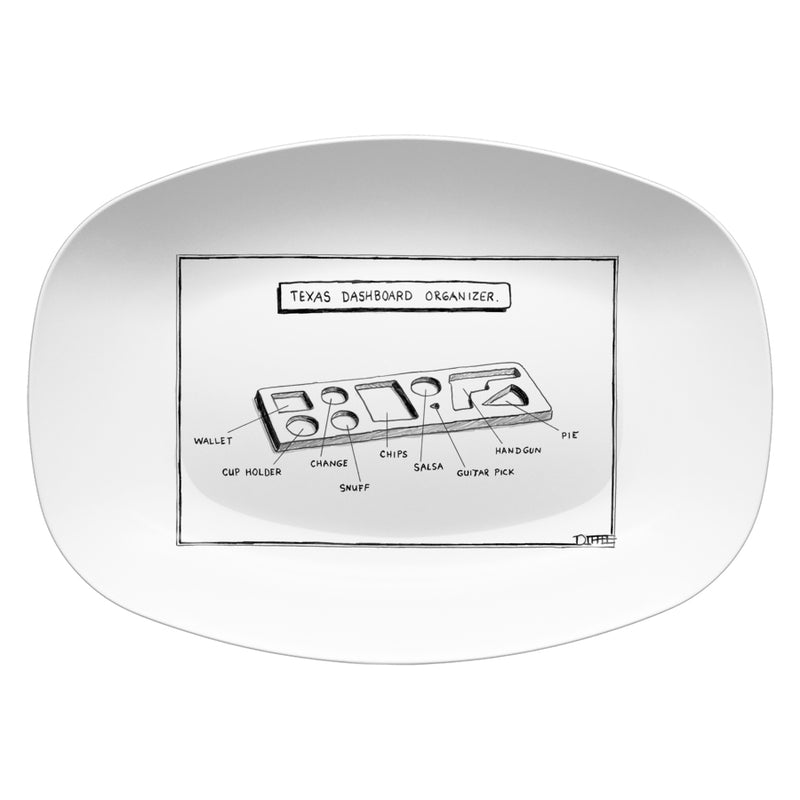  Texas Dashboard Organizer (Dashboard organizer with spaces for wallet, cup holder, change, snuff, chips, salsa, guitar pick, hand gun, and pie.)