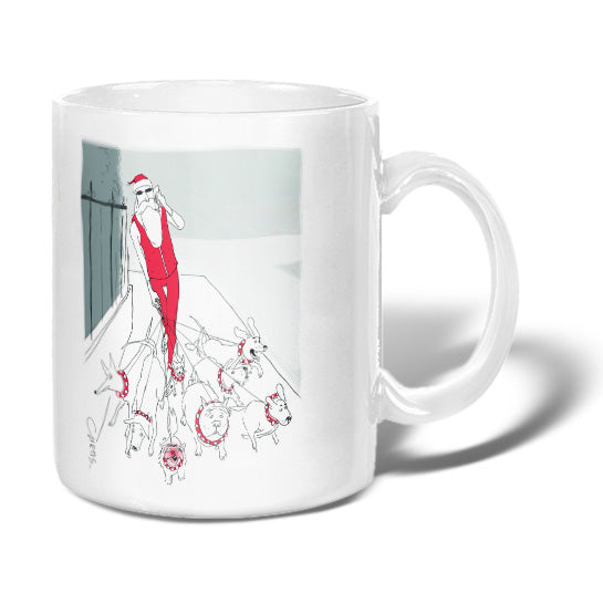 Santa Claus Dog Walker Mug